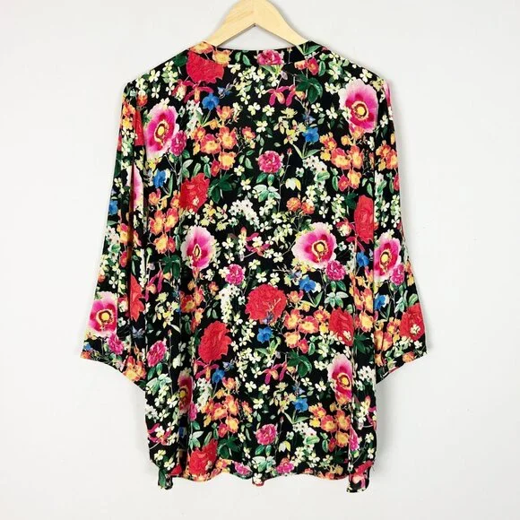 Rose + Olive Colorful Floral Popover Top Flowy Romantic Feminine Size 2X Women's - Picture 3 of 4